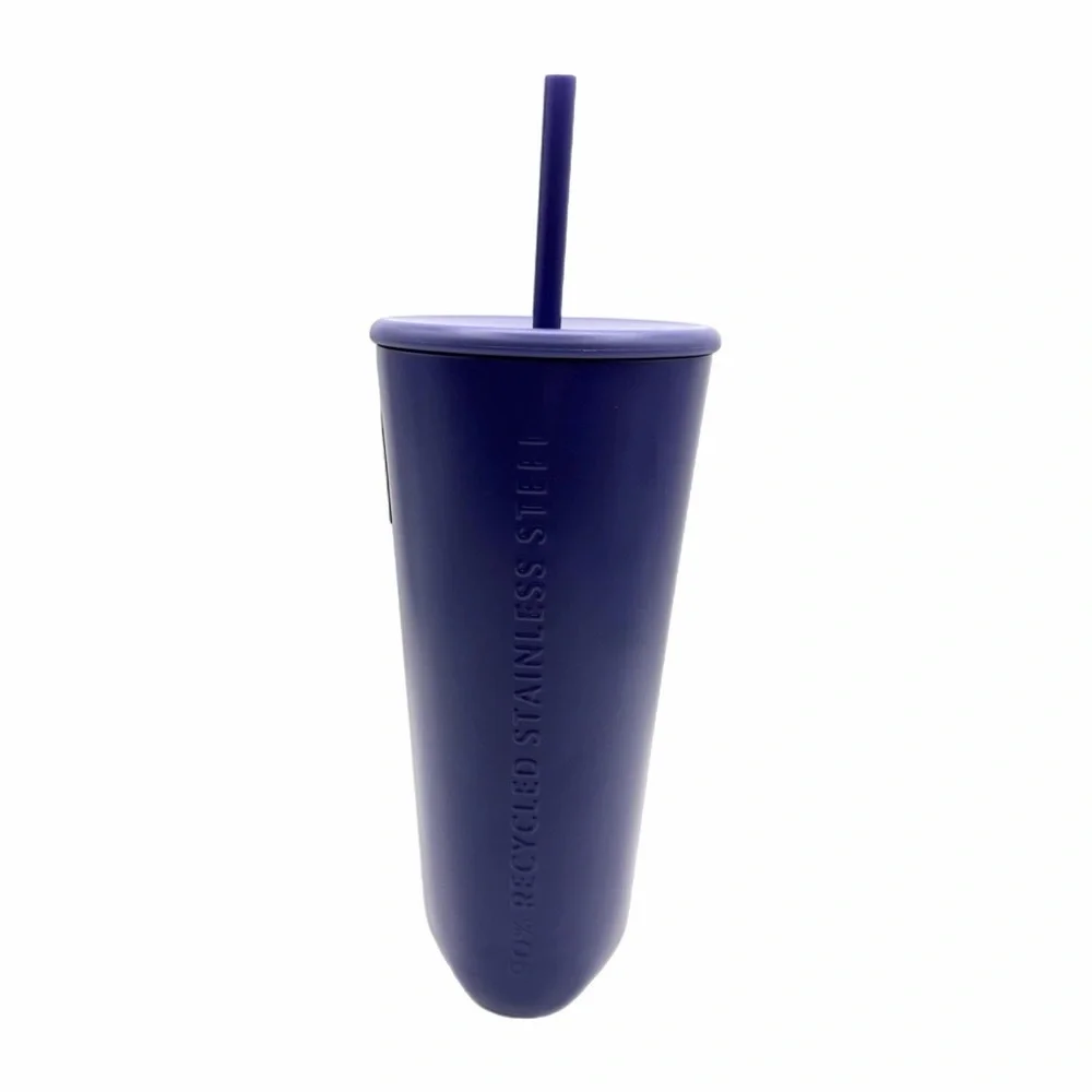 2025 Starbucks 24oz Purple Recycled Stainless Steel Triangle Tumbler with Straw - Picture 3 of 4
